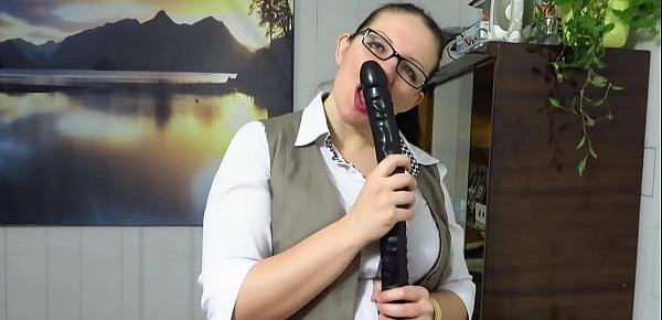 A mature teacher experiences the long black dildo and gets a passionate orgasm. A strict milf shakes natural boobs, a big ass, and fucks a deep vagina. Solo role play and home fetish masturbation.